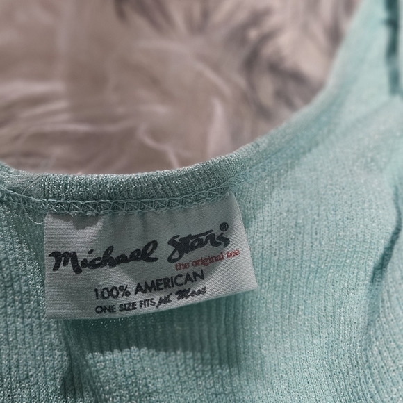 Vintage Mint Green Shimmery Ribbed Henley Tank Top By Michael Stars - Picture 5 of 9